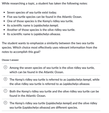 SAT English test expression of ideas question