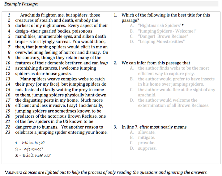 Working through an ISEE reading comprehension passage, step 1