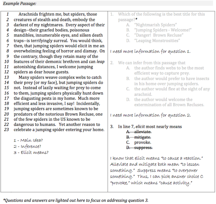 Working through an ISEE reading comprehension passage, step 2