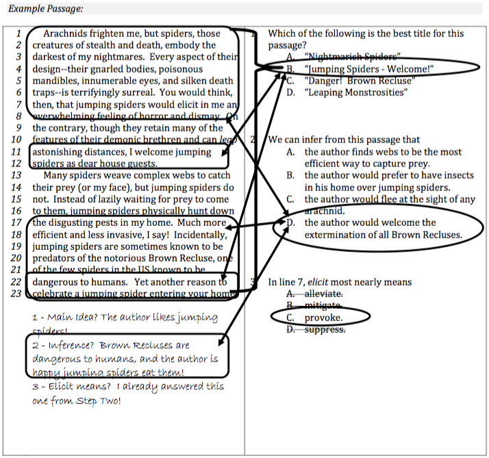 Working through an ISEE reading comprehension passage, step 3