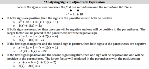 analyzing signs in a quadratic expression