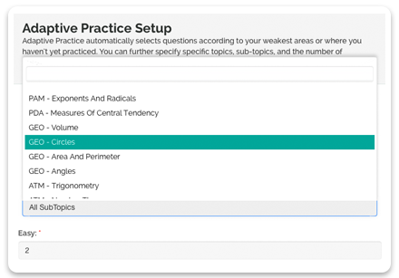 Personalized practice setup screen