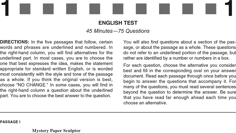 ACT Practice Test 2020 1874FPRE English Test Page 1