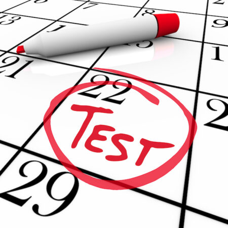The 22nd day on the calendar circled with a red marker, marked "Test"