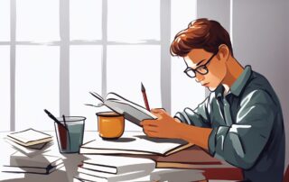 Student reading a book in a watercolor style
