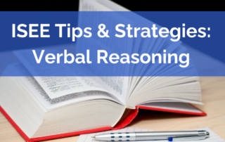 isee verbal reasoning section featured image (dictionary propped open for vocab studying).