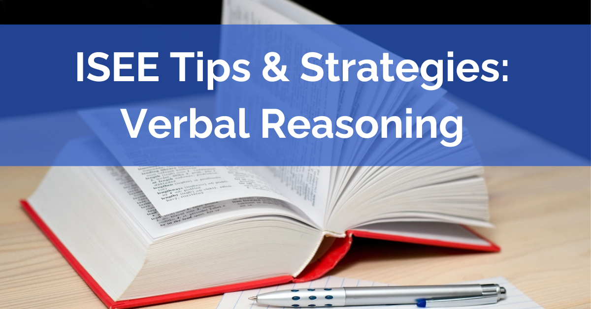 isee verbal reasoning section featured image (dictionary propped open for vocab studying).