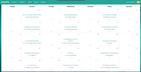 PVT calendar for ACT prep.