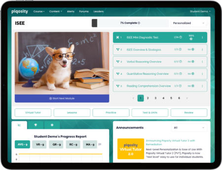 ISEE prep course student dashboard